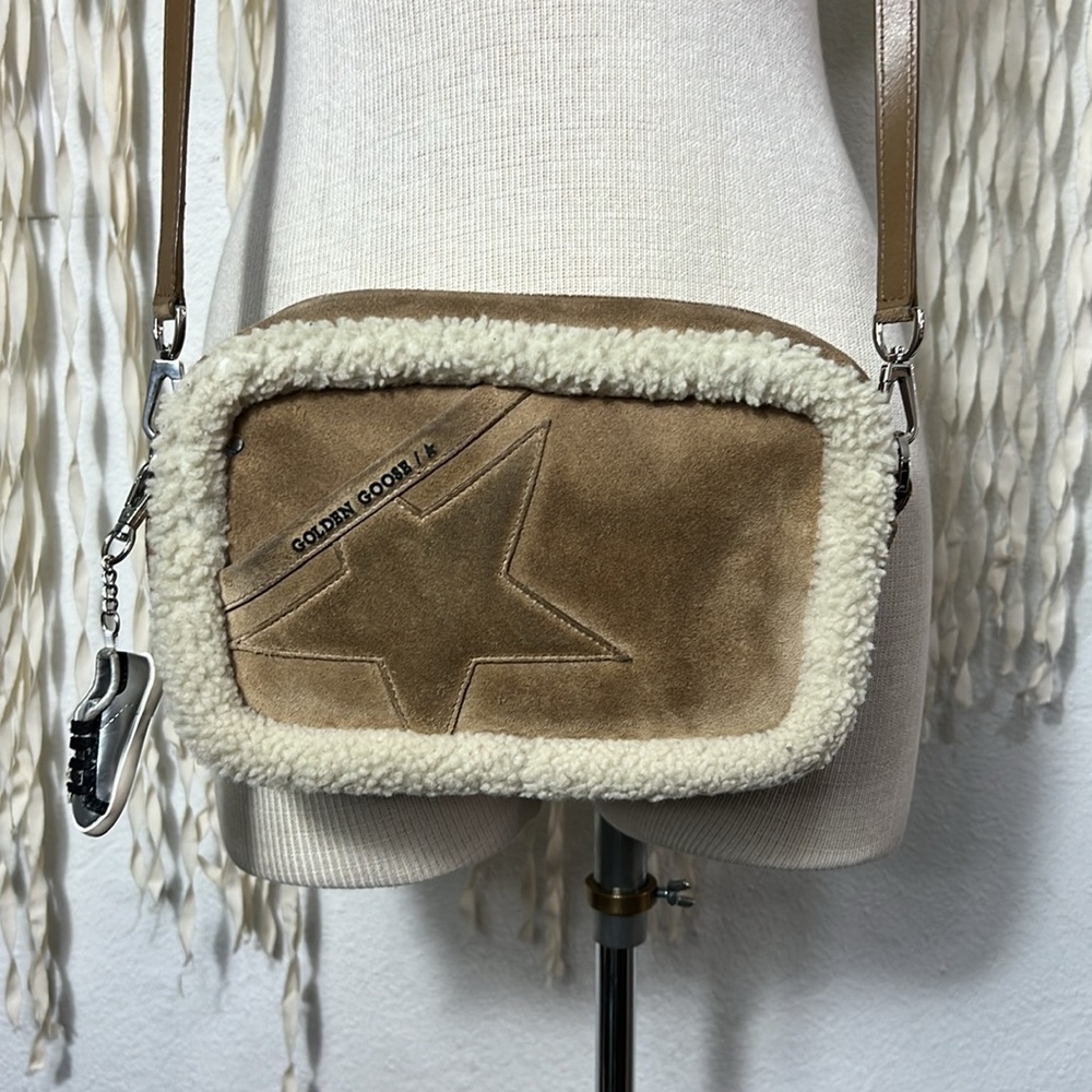 Golden Goose Star Suede and Sherling Crossbody Handbag